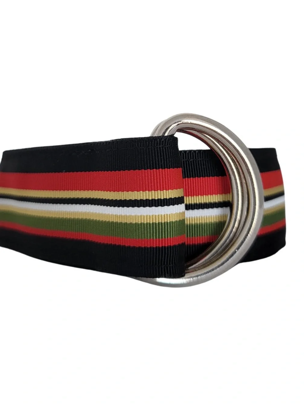 FH WADSWORTH Striped Navy Multicolor Webbing Belt with Gold O-Ring